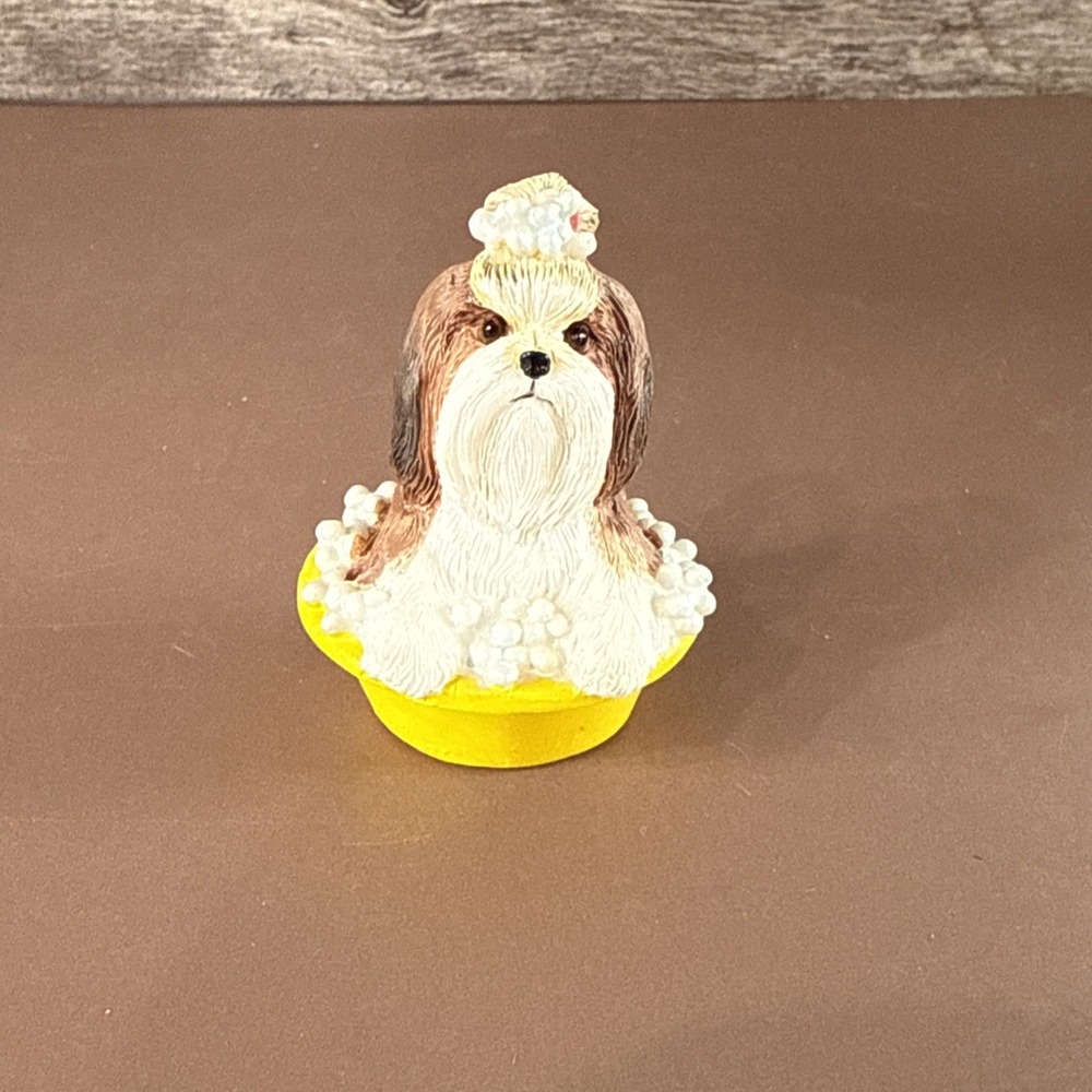 The Danbury Mint Shih Tzu Miniature Shelf Sitter Cute Sitting In A Tub!